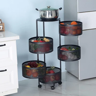 3/4/5 strati Tavola rotonda di stoccaggio cucina rotante frutta vegetale e. Stoccaggio di verdure Trolley cucina pieghevole Deposito di verdure cesto di verdure