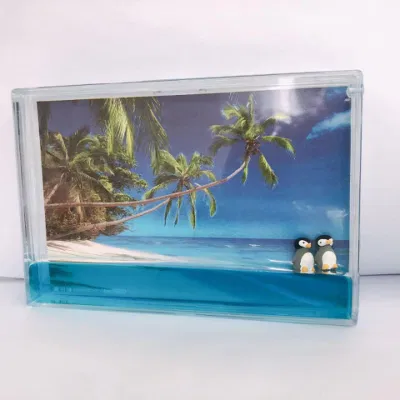 Home decorazione acrilico Instant Frame liquido 6X4 Picture Photo Frame Con Blue Water e carino pinguini galleggianti