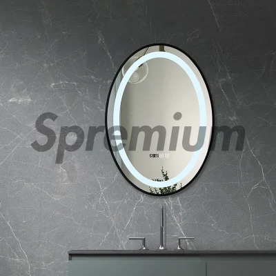 Struttura in metallo di alluminio nero di lunghezza intera illuminata bagno ovale Specchio con Smart bagno a LED con retroilluminazione Vanity LED Speculare