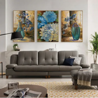 Arredamento Casa incorniciato Wall Art 3pieces Set olio Pittura Flower Stampa canvas