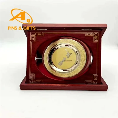 Orecchio di grano in metallo personalizzato con la medaglia personalizzata del Creative Crystal Trophy ottagonale Base di legno solido piastra di autorizzazione Commemorative Plate souvenir Wood legno Placca