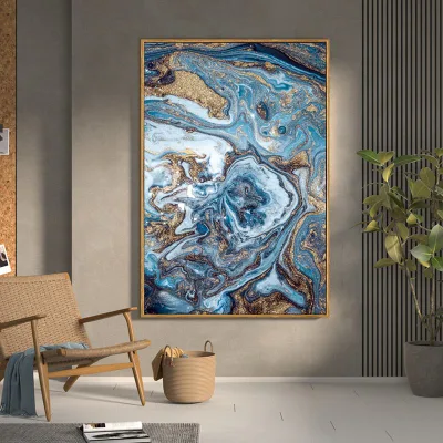 Commercio all&prime;ingrosso High End Large Size HD Print Abstract Golden Blue Wall Art soggiorno Sala da pranzo pittura tela