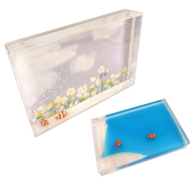 Home decorazione acrilico Instant Frame liquido 6X4 Picture Photo Frame Con Blue Water e carino pinguini galleggianti