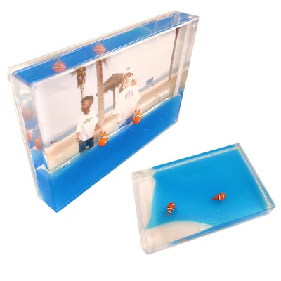 Home decorazione acrilico Instant Frame liquido 6X4 Picture Photo Frame Con Blue Water e carino pinguini galleggianti