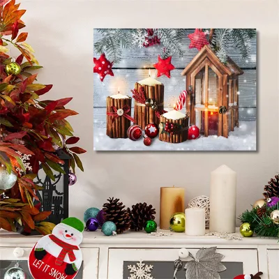 Incorniciato Wall Art stampe in tela allungata con luci LED Merry Decorazione domestica della serie di Natale