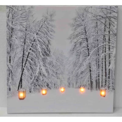 Red Christmas LED Wall Canvas Art Home decor, Light up Battery Operated Snowy Winter Scene, Winter Path Home Winter