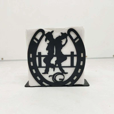 Supporto per tovagliolo da tavolo in ferro battuto in metallo forma Denim con albero grande Supporto verticale per tovagliatore di carta per rack di conservazione