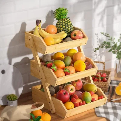 Cesto di frutta di bambù 3 livelli di recipiente vegetale per la cucina di stoccaggio Rack display