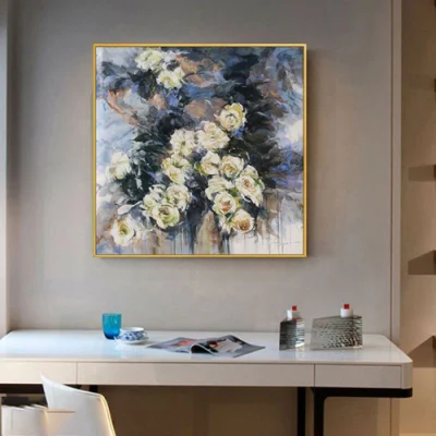 Dipinto a mano a olio di fiori viola per Club, decorazione della grande lobby dell&prime;hotel