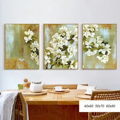 Arredamento Casa incorniciato Wall Art 3pieces Set olio Pittura Flower Stampa canvas