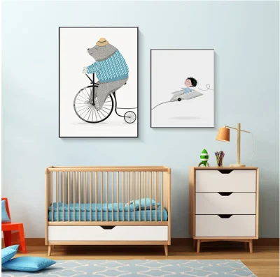 Posters e stampe Hanging cute Animal Kids Decoration Poster Living Set di animali da camera con pareti in muratura e con cornici botanici