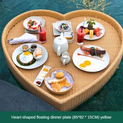Vassoio di servizio Rattan per cibo ad acqua vassoio di prima colazione galleggiante per nuotare Piscina