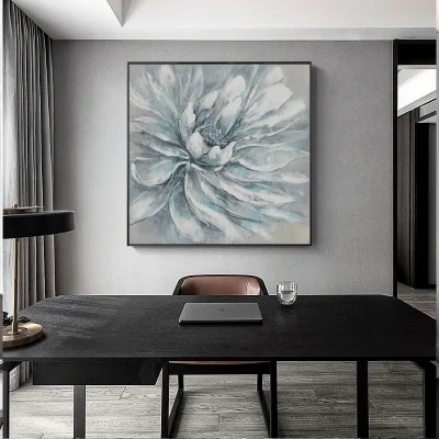 Black and White Wall stampe d&prime;arte su misura fiore di loto Pittura di tela di olio di mano per decorazione domestica