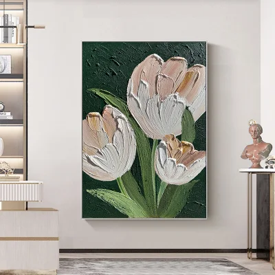 Black and White Wall stampe d&prime;arte su misura fiore di loto Pittura di tela di olio di mano per decorazione domestica