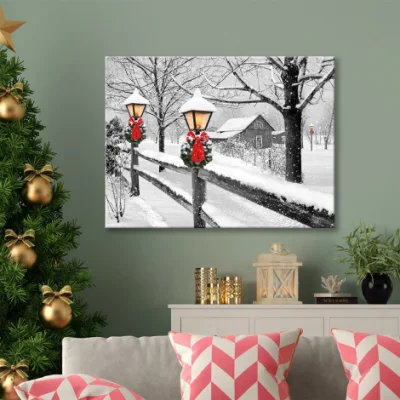 Luce a LED tela da parete per decorazioni da regalo e per la casa Disegno di stampa di paesaggi di neve sulla pittura di tela di luce