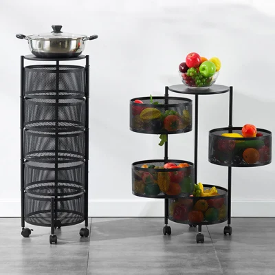 3/4/5 strati Tavola rotonda di stoccaggio cucina rotante frutta vegetale e. Stoccaggio di verdure Trolley cucina pieghevole Deposito di verdure cesto di verdure