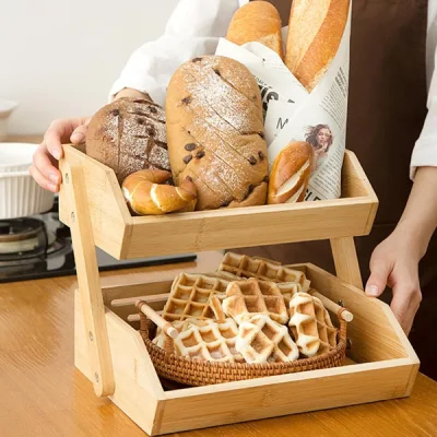 Cesto di frutta di bambù 3 livelli di recipiente vegetale per la cucina di stoccaggio Rack display