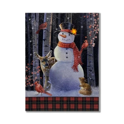 Decorazioni natalizie Snowman Wall Art colorato Winter LED luce tela Stampa per le festività
