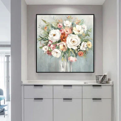 Dipinto a mano a olio di fiori viola per Club, decorazione della grande lobby dell&prime;hotel