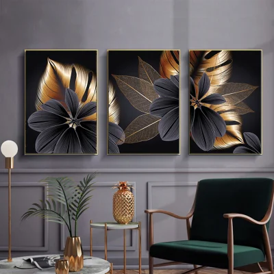 Custom HD impermeabile foglie d&prime;oro Design tela pittura Wall Art