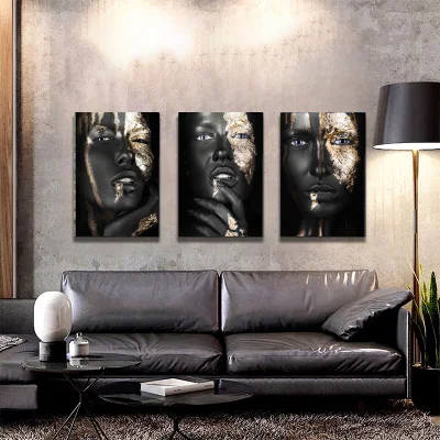 African Woman Portrait Golden Luxury Canvas Wall Art Pitting Modern Home decorazione Camera Stampa cornice immagine Oro lamina