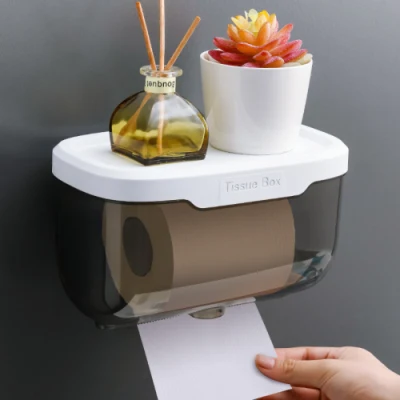 Contenitore per WC a parete per bagno trasparente ripiano per tessuto Supporto per rotolo di carta impermeabile Bl23197