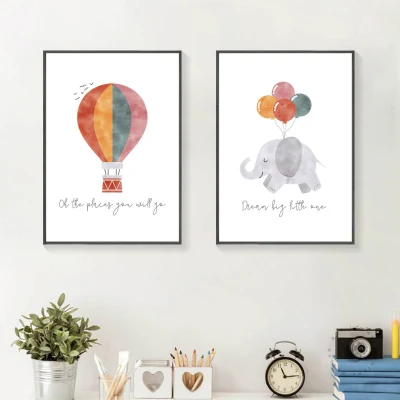 Cartoon Baby Animal vivaio Minimalisal Kid Canvas Artwork Wall Pittura Canvas Light Wall stampe d&prime;arte Baby Bambini camera da letto