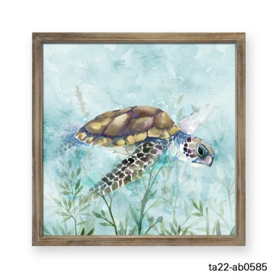 Rustico incorniciato Wall Art Mare tartaruga immagine in legno massello cornice Placca da parete in legno per toilette con stampa UV