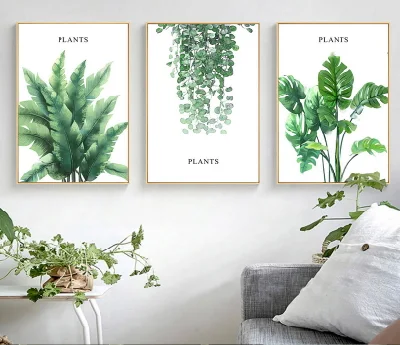 4 piante Home decorazione stampe Floral cucina Flower foglie Botaniche Stampe incorniciate di tela di arte della parete della pianta