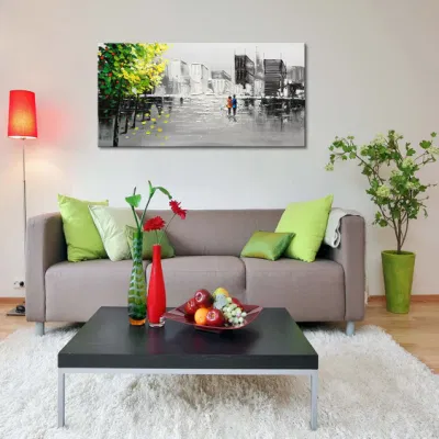 Bianco e nero con Green Tree Cistyscape Wall Art 3D Pittura ad olio testurizzata su tela
