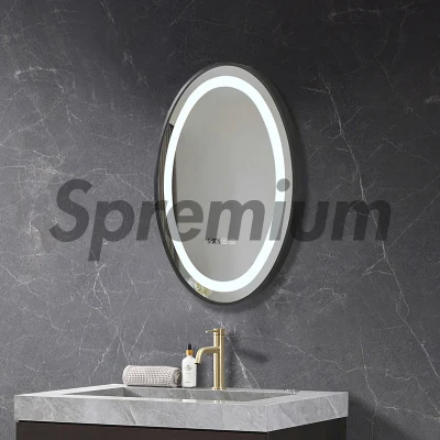Struttura in metallo di alluminio nero di lunghezza intera illuminata bagno ovale Specchio con Smart bagno a LED con retroilluminazione Vanity LED Speculare