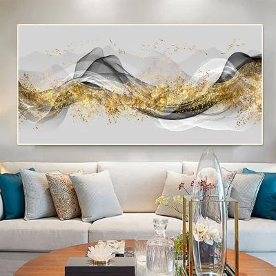 Drop Shipping Gold Wave incorniciato tela Stampa moderna Wall Art
