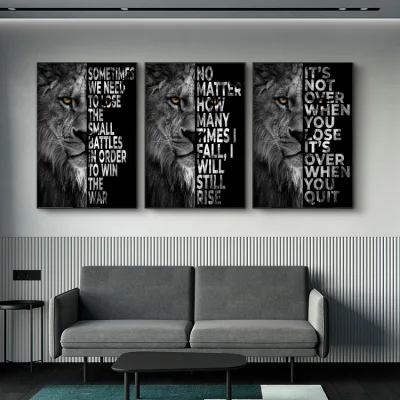 Pittura bianco nero Lion immagine tela Poster Wall Art ispirato Wall Art arredamento per la casa