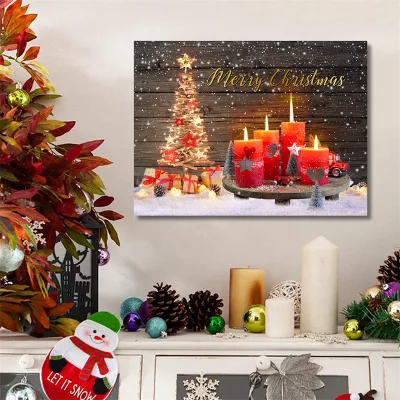 Incorniciato Wall Art stampe in tela allungata con luci LED Merry Decorazione domestica della serie di Natale