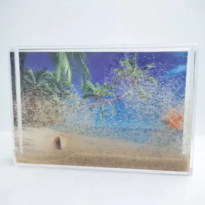 Cornice fotografica a liquido con sabbia e galleggianti