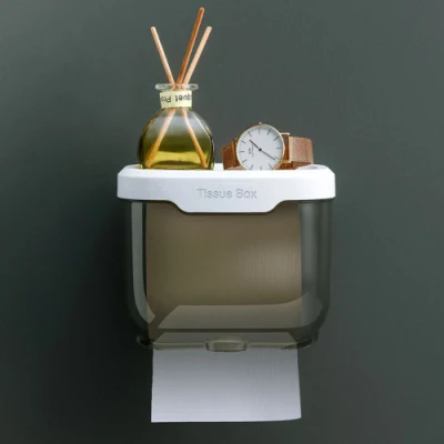 Contenitore per WC a parete per bagno trasparente ripiano per tessuto Supporto per rotolo di carta impermeabile Bl23197