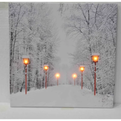 Red Christmas LED Wall Canvas Art Home decor, Light up Battery Operated Snowy Winter Scene, Winter Path Home Winter