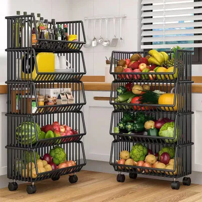 Rack impilabile a 3 livelli per contenitori carrelli da cucina 360 rotanti Frutta cesto di verdure conservazione Organizzatore pavimento in piedi 5% di sconto