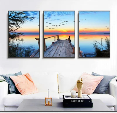 3 pezzi Set pannello tela Wall Art Pittura personalizzata a basso prezzo Home Office Hotel decor Spiaggia Mare Vista Scenic moderno Decorazione