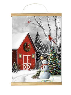 Natale Snowman e Casa nella neve Poster Stampa Hanging Scorrere
