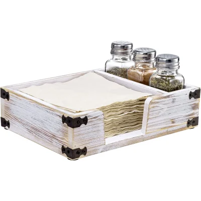 Portacandele in legno grigio vintage e portacandele in vasellame, portacandeli piatto a 4 scomparti e organiser per vasellame da cucina per tavolo