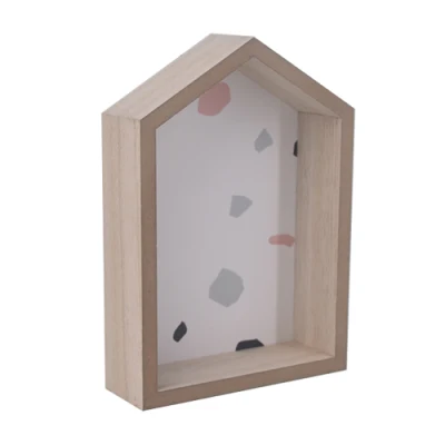 Cartello da tavolo in legno a forma di casa multicolore