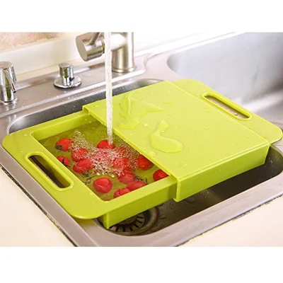 Tagliere lavello con manico, blocchi trituratori rimovibili multifunzione 3 in 1 telaio filtro, scarico verdure con cestello di scarico mensola utensili da cucina Esg10530