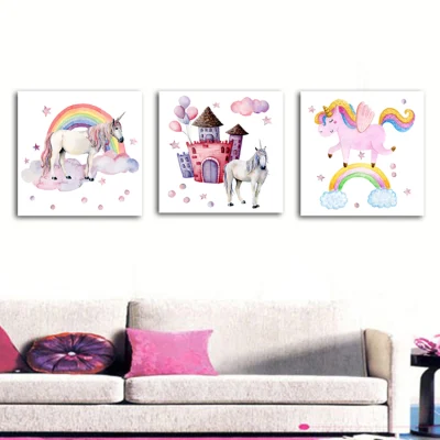All&prime;ingrosso colorato Arcobaleno Horse 3 Pannelli Design immagini Wall Art Pittura di tela per l&prime;arredamento della sala da pranzo del soggiorno