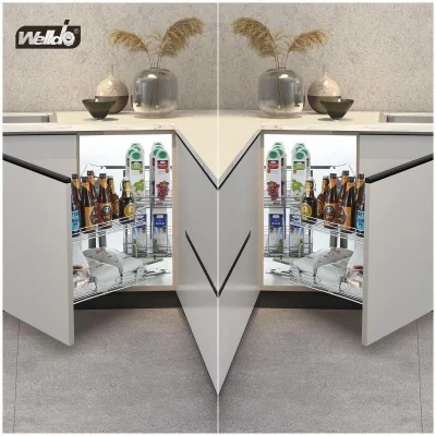 Magic Corner Soft Chiudi cestello cucina estraibile rack portaoggetti cromato Contenitore a cestello con rivestimento per stoccaggio e organizzazione