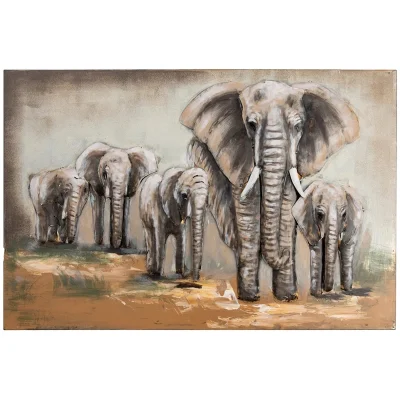 Vancy Arts 3D goffrato tavola di legno galvanizzata Pittura Elefanti Extra Grande e moderno arredamento 3D Metal Art pronto per l&prime;applique
