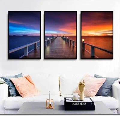 3 pezzi Set pannello tela Wall Art Pittura personalizzata a basso prezzo Home Office Hotel decor Spiaggia Mare Vista Scenic moderno Decorazione