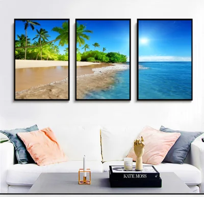 3 pezzi Set pannello tela Wall Art Pittura personalizzata a basso prezzo Home Office Hotel decor Spiaggia Mare Vista Scenic moderno Decorazione