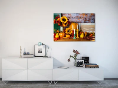 Autunnale Pumpkins LED tela Wall Art per la pittura a candela Backdropharvest Girasoli Maple sfondo Bambini