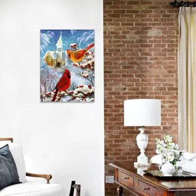Snow Bird Custom LED Canvas Wall Art per candela di Natale Fibre tessuti tela stampe LED pareti Arte per camera da letto